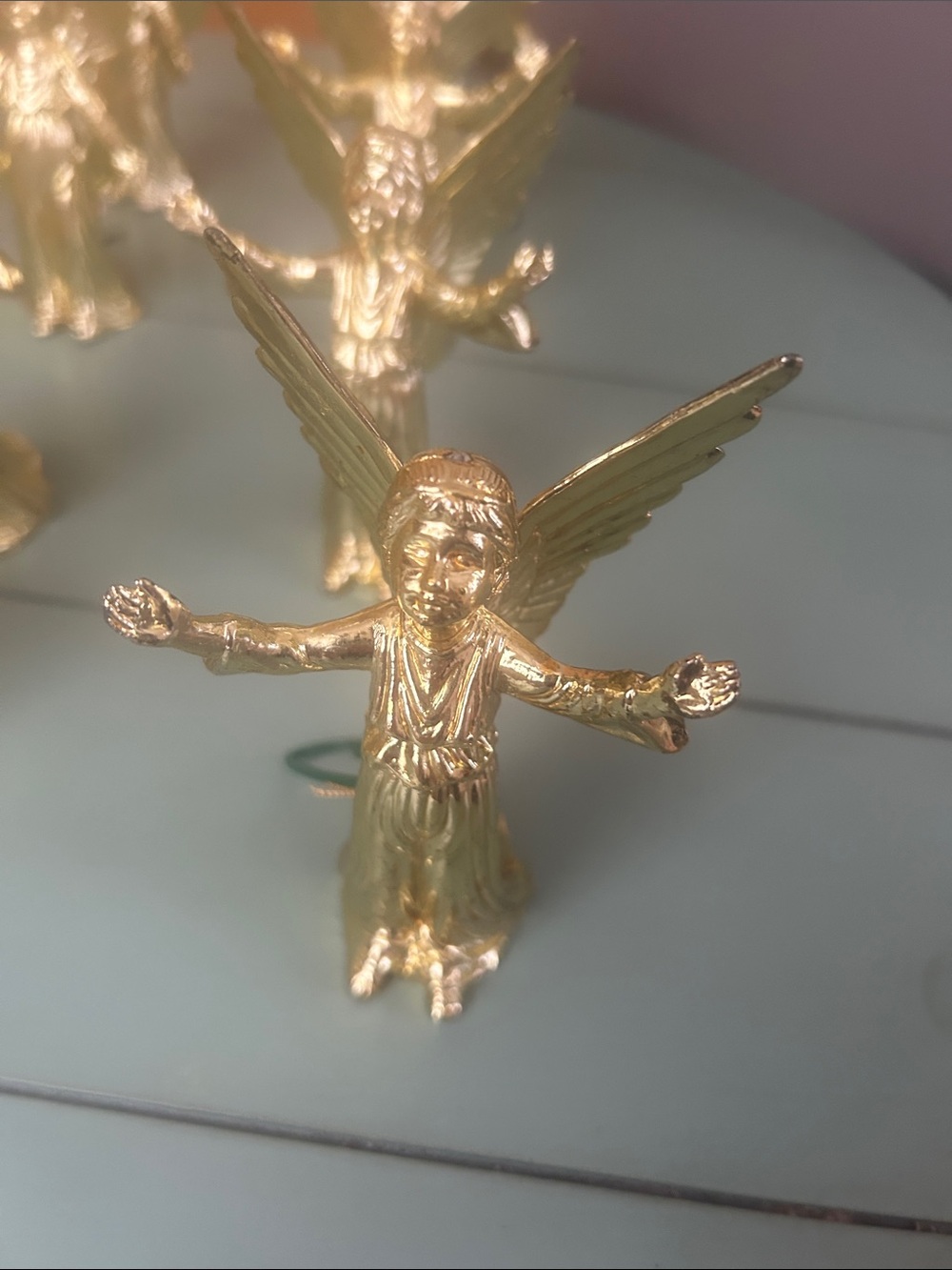 Vintage 1980s Shiny Gold Angel Christmas Ornaments | Set of 12 | 5"